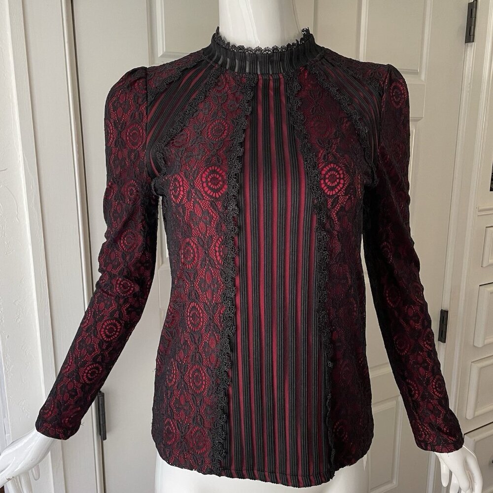 Vintage Red Black Lace Top Vampire Whimsigoth Goth Edwardian Victorian Size Med